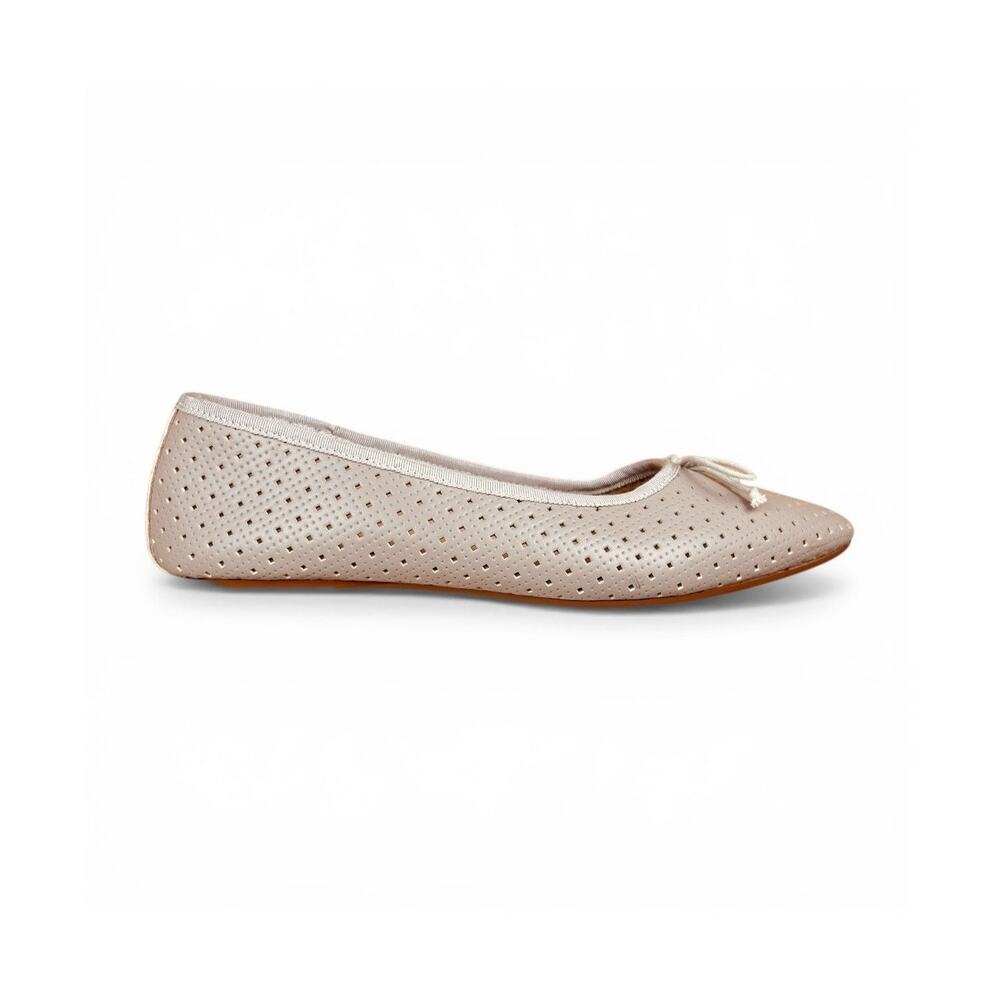 Emerald Taupe Greige Leather Ballet Flats Almond Toe Bow EU 40 Coquette Chic